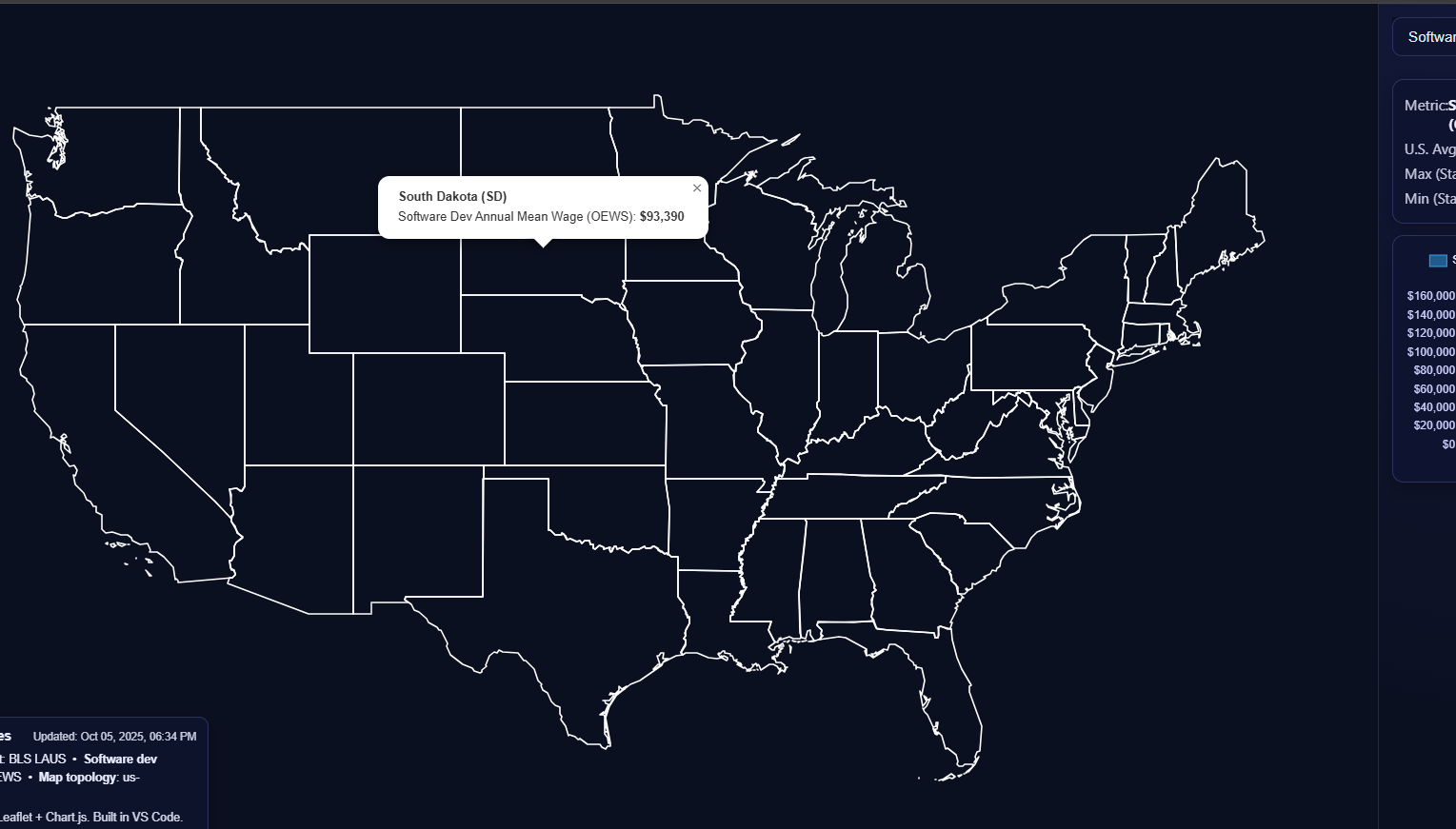 Screenshot of Tech Labor Insights map