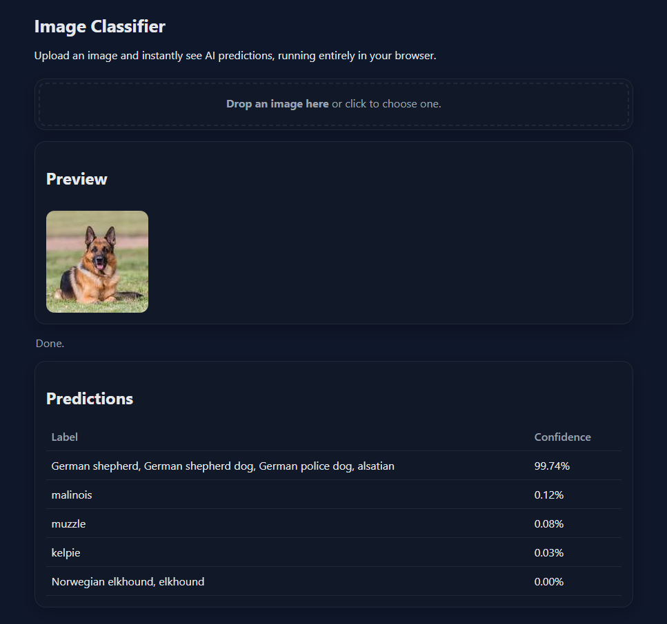 Screenshot of Image Classifier